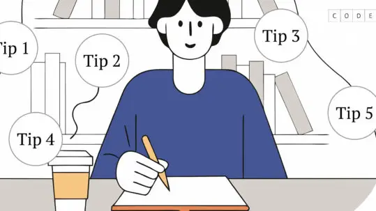 Illustratie met tekst ‘5 tips’ voor auteurs om succesvol een boek uit te geven via Codex